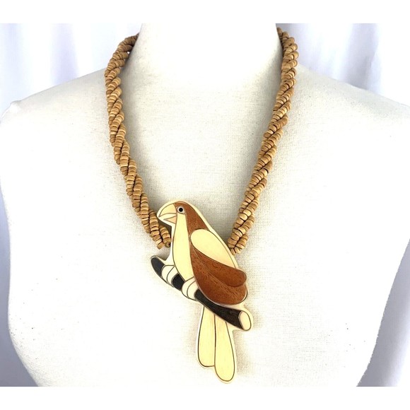 Chunky Parrot Pendant Necklace Bird Large Big Statement Bold Beaded Vintage - Picture 1 of 5